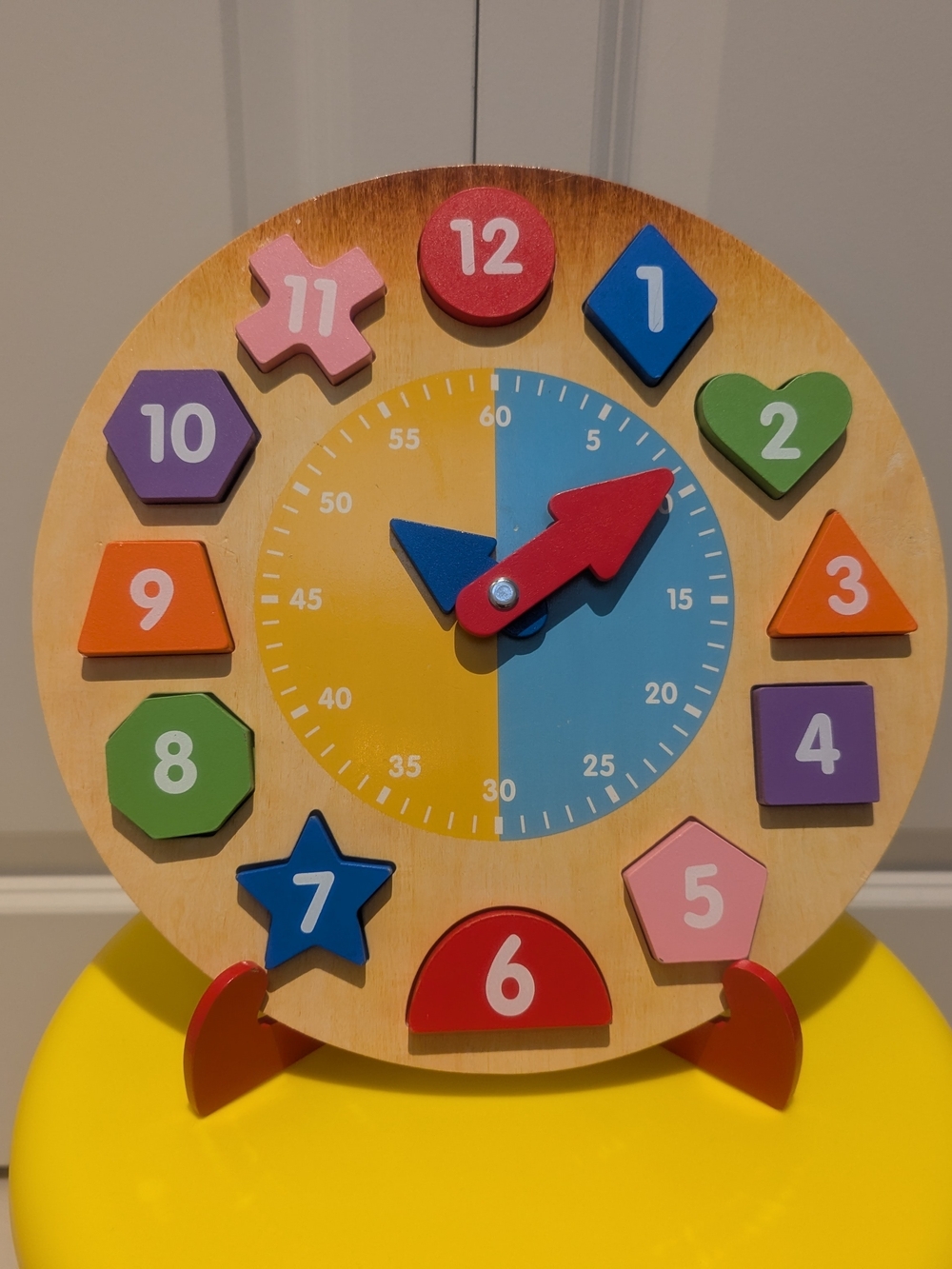 Wooden Shape Sorting Learning Clock Toy - Multicolor